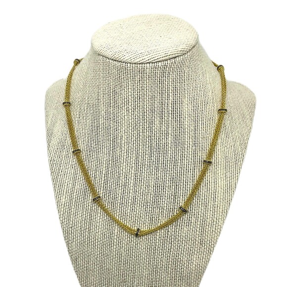 Jewelry -Goldtone Fashion Necklace with Sapphire Station Links (16 inches) - Picture 2 of 4